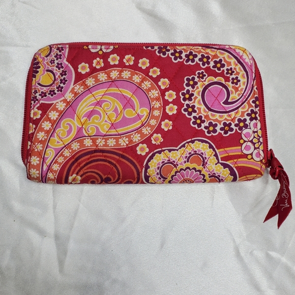 Retired Vera Bradley Raspberry Fizz 2008 Medium Button Tote And Zip Wallet Lot - Picture 8 of 10